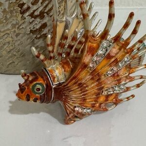 Trinket Box, Bejeweled Lionfish with Enameled Pewter and Magnetic Closure